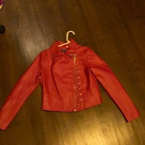 Red faux leather jacket